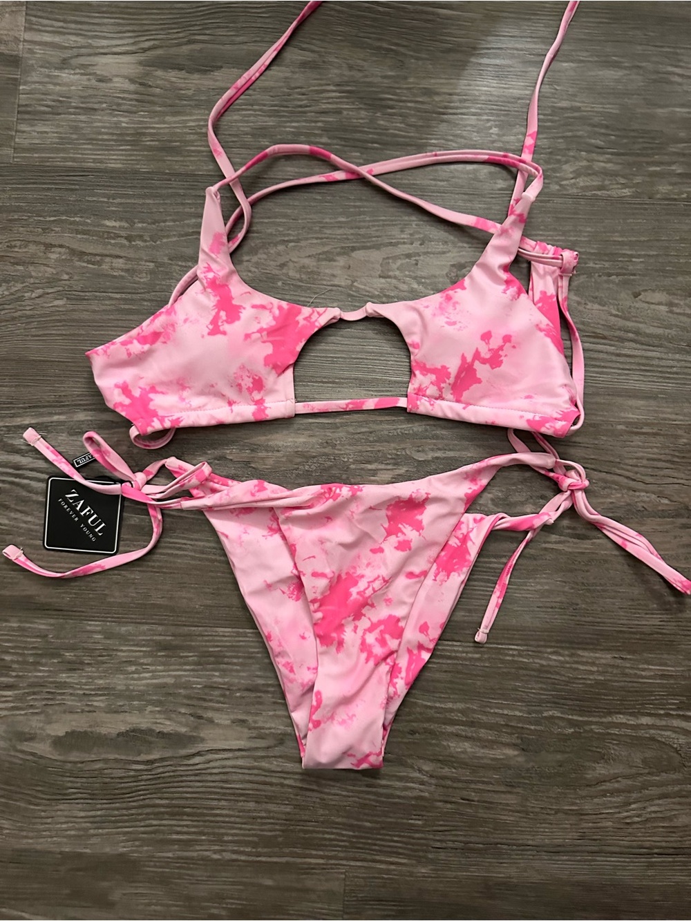 Zaful Pink Tie-Dye Cutout Bikini Set